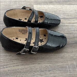 Primark Toddler Girls Black With Sparkles Double Strap Mary Jane Flats Size 8